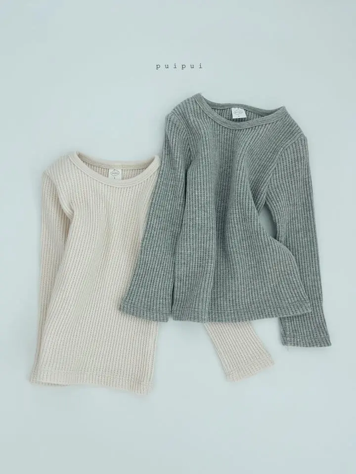 Puipui - Korean Children Fashion - #kidzfashiontrend - Cream Fleece Waffle Tee - 7