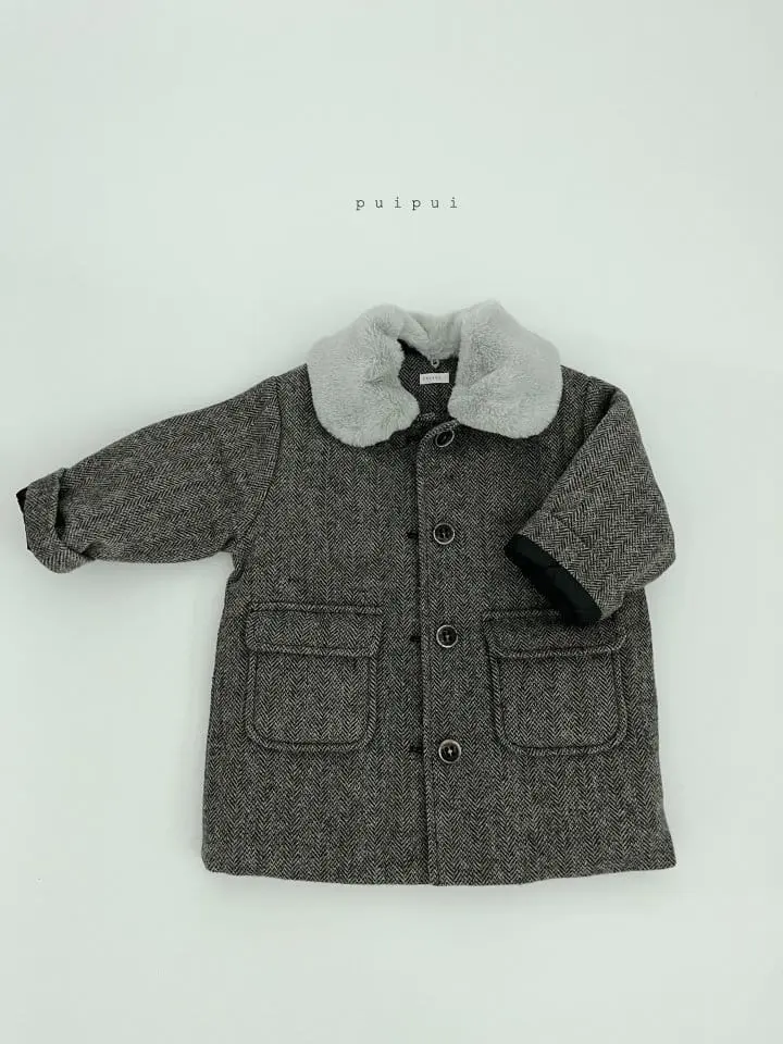 Puipui - Korean Children Fashion - #littlefashionista - Wool Herringbone Coat - 7