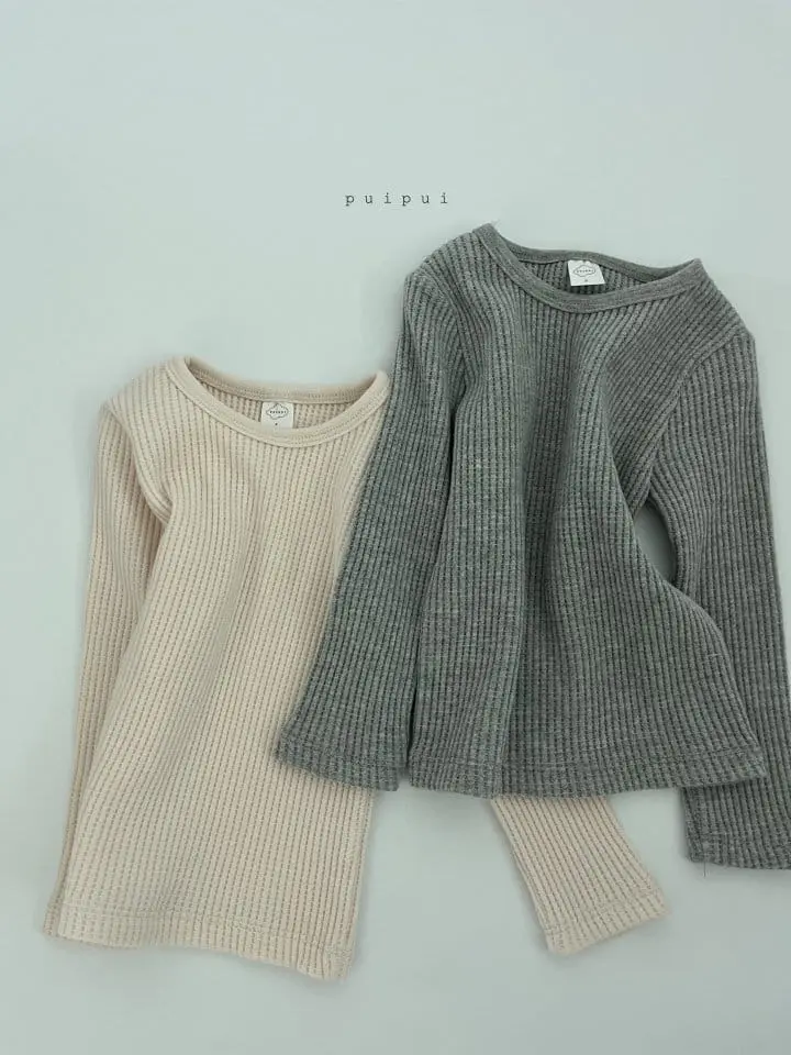 Puipui - Korean Children Fashion - #magicofchildhood - Cream Fleece Waffle Tee - 10