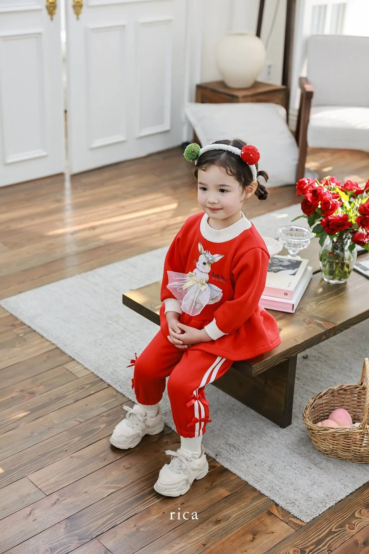 Rica - Korean Children Fashion - #todddlerfashion - Dress Rabbit Top Bottom Set - 6