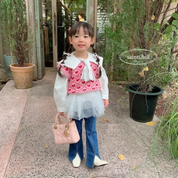 Saint Doll - Korean Children Fashion - #kidsshorts - Heart Knit Vest - 4