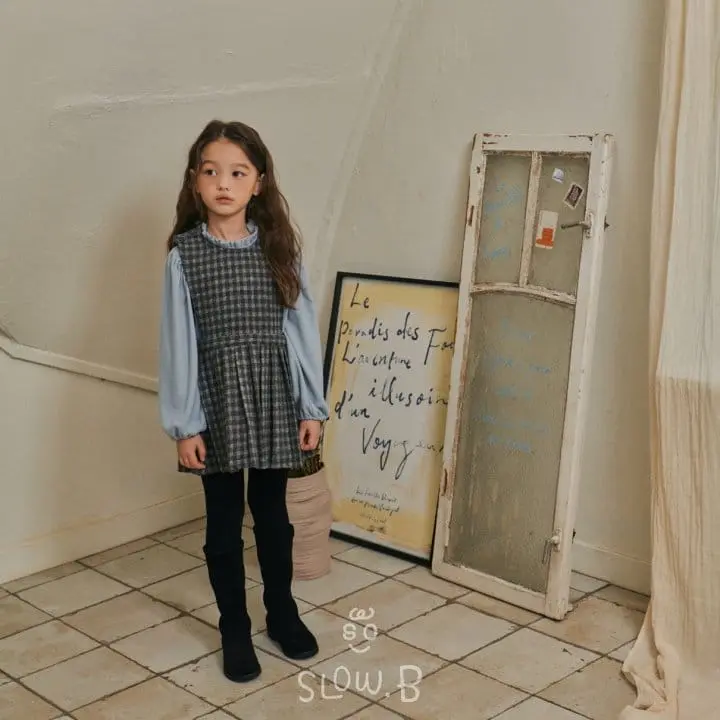Slow B - Korean Children Fashion - #minifashionista - Check Wrinkle One-piece - 2