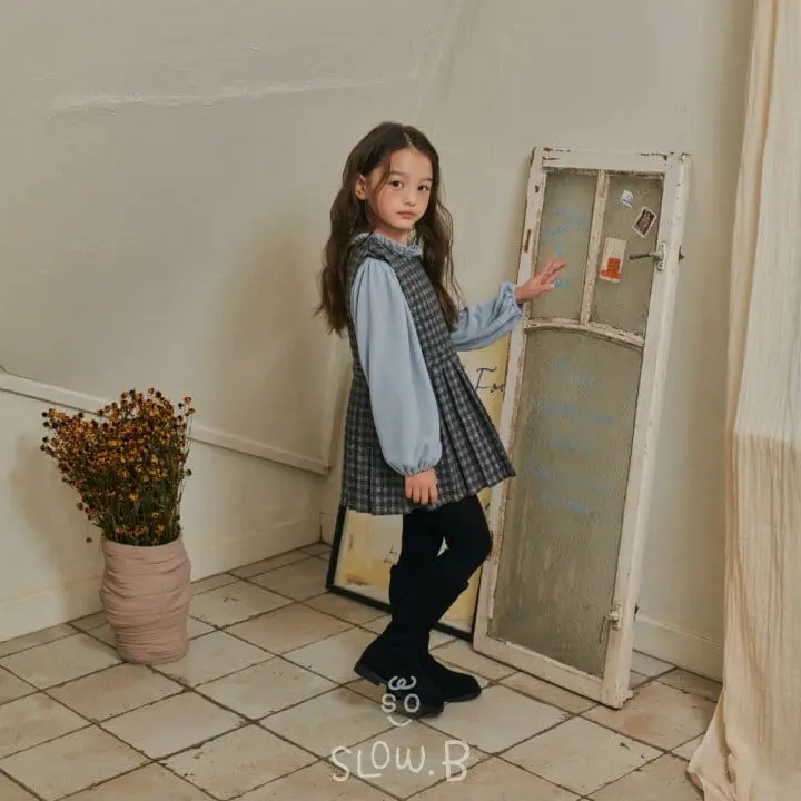 Slow B - Korean Children Fashion - #toddlerclothing - Check Wrinkle One-piece - 5