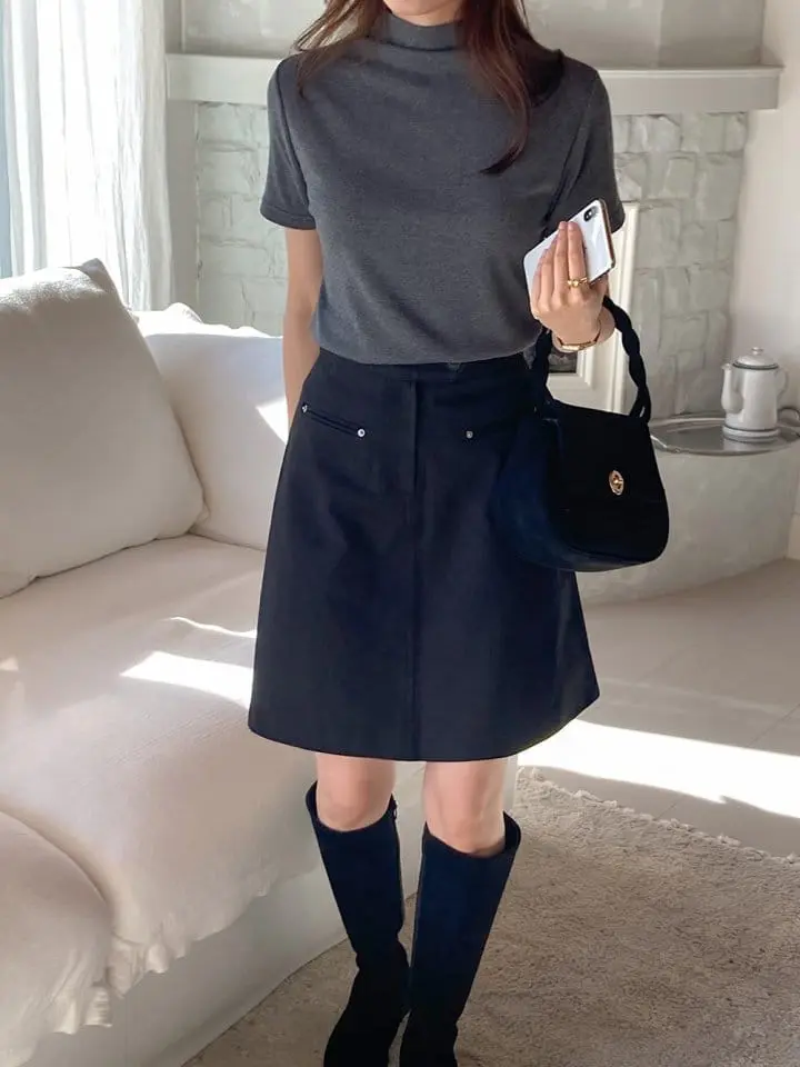 Tahiti - Korean Women Fashion - #vintageinspired - Soft Half Turtleneck Tee - 2
