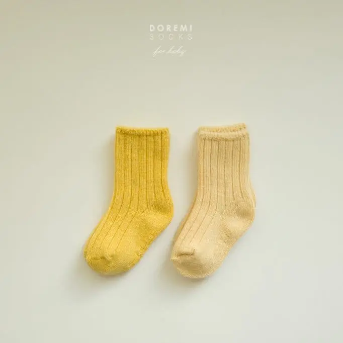 Teamand - Korean Children Fashion - #Kfashion4kids - Rib Wool Yellow Socks Set - 3