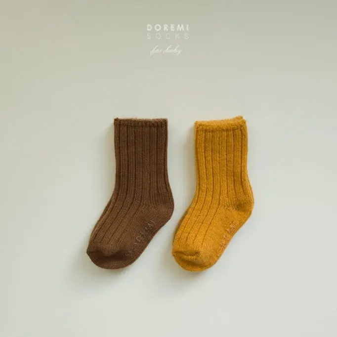 Teamand - Korean Children Fashion - #discoveringself - Rib Wool Mustard Socks Set - 3