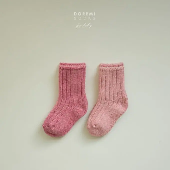 Teamand - Korean Children Fashion - #kidzfashiontrend - Rib Wool Pink Socks Set - 3