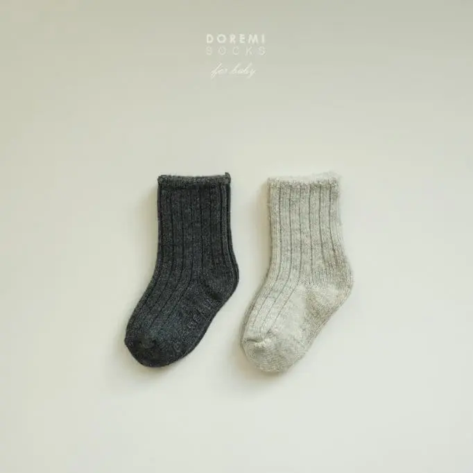 Teamand - Korean Children Fashion - #littlefashionista - Rib Wool Gray Socks Set - 3