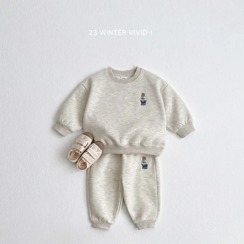 Vivid I - Korean Children Fashion - #minifashionista - Bear Embroidery Top Bottom Set - 2