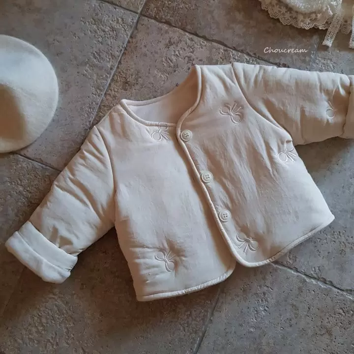 Choucream - Korean Baby Fashion - #babyoninstagram - Ribbon Embroider Padding Jacket - 7