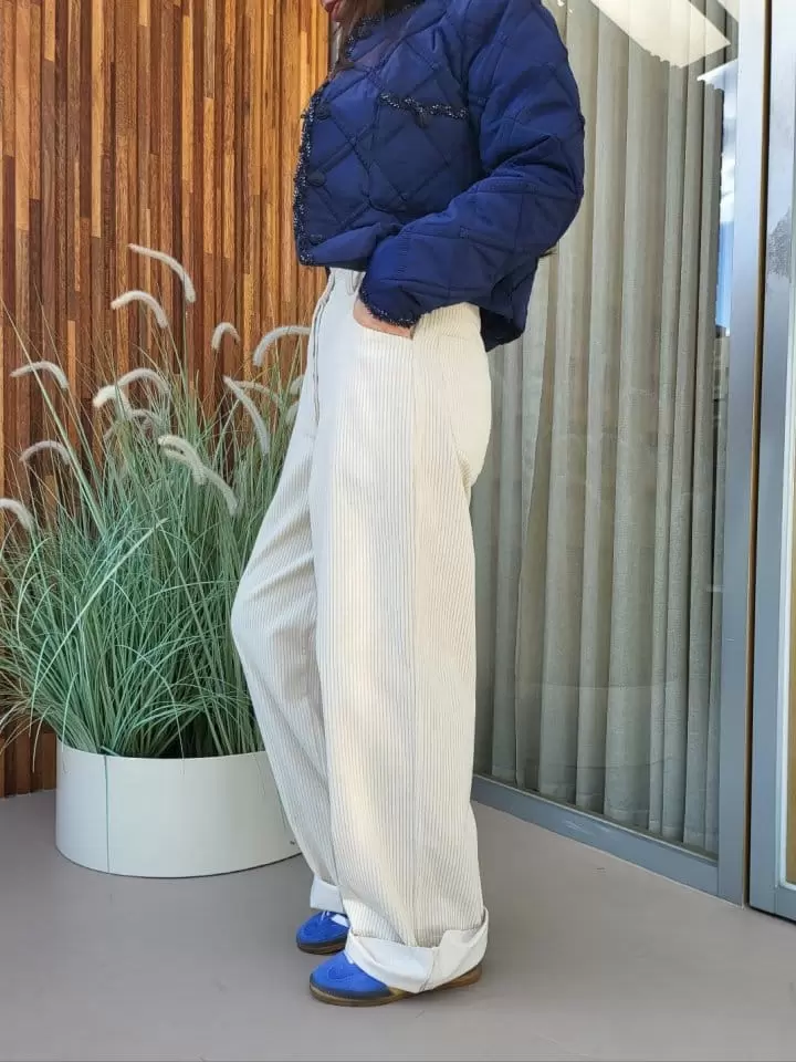 Corner0123 - Korean Women Fashion - #vintageinspired - Rib Wide Pants - 2