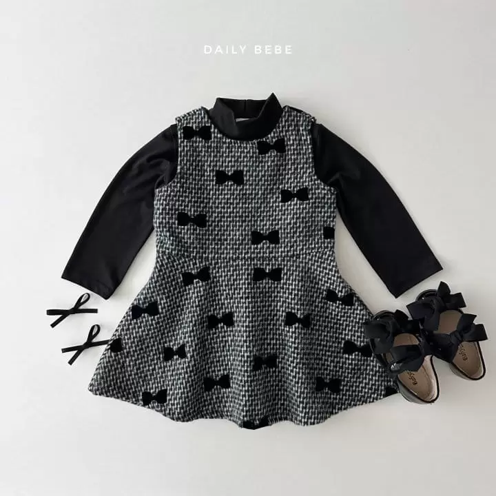 Daily Bebe - Korean Children Fashion - #magicofchildhood - Velvet Ribbon One-Piece