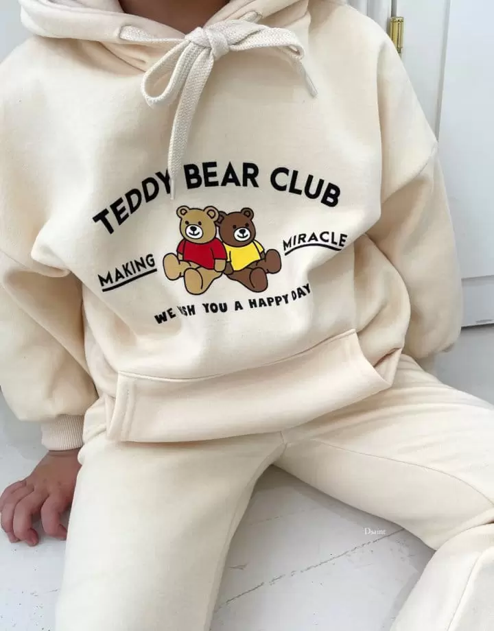 Dsaint - Korean Children Fashion - #designkidswear - Teaddy Club Hoody Fleece Top Botton Set - 3