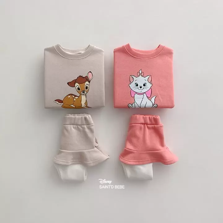 Dsaint - Korean Children Fashion - #fashionkids - Pose Ani Skirt Leggings Fleece Top Bottom Set - 2
