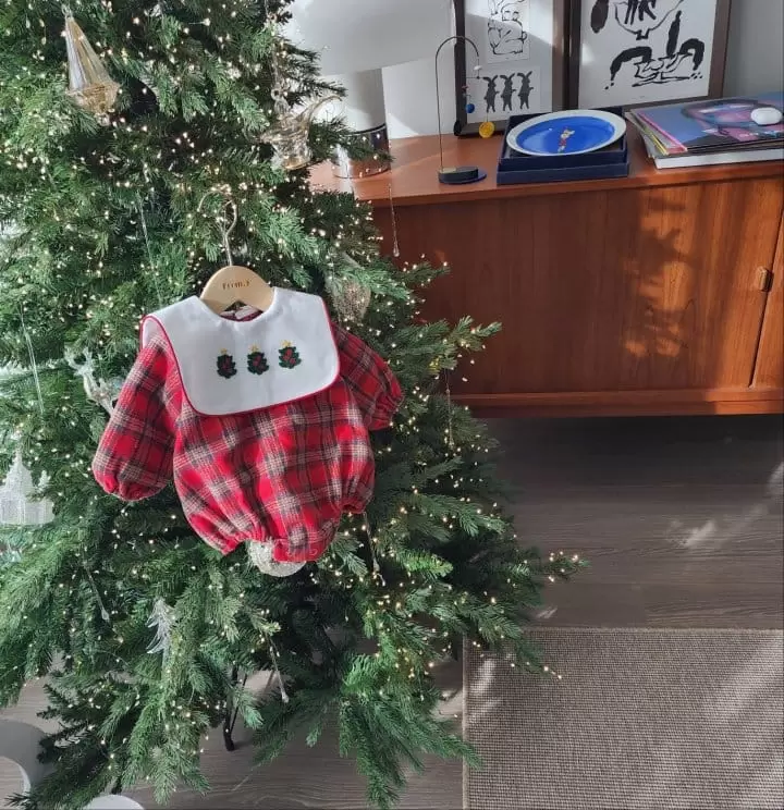 From J - Korean Baby Fashion - #babyootd - Check Christmas Body Suit - 2