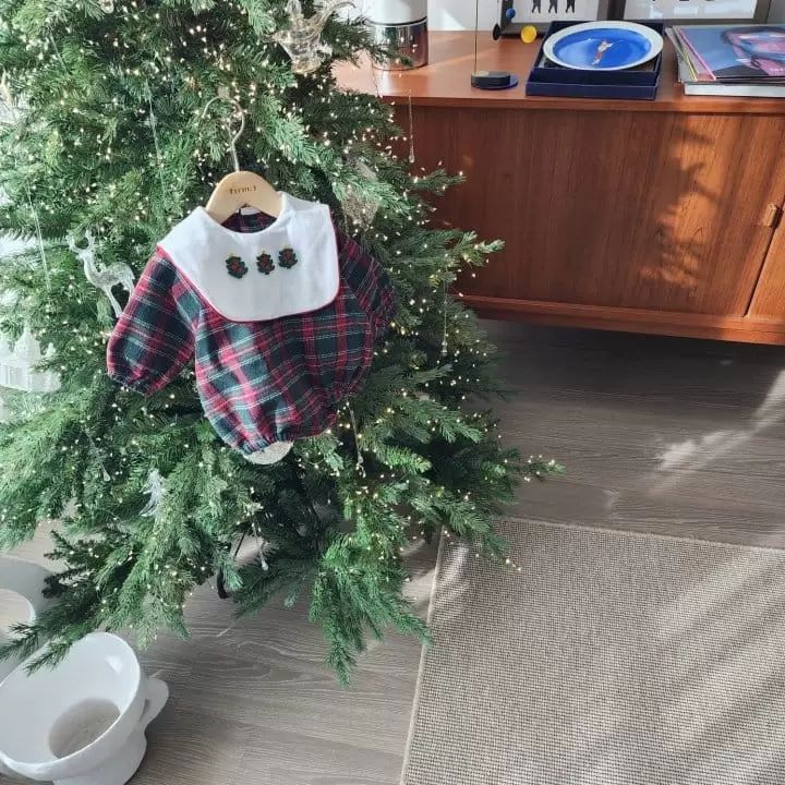 From J - Korean Baby Fashion - #babyoutfit - Check Christmas Body Suit - 3