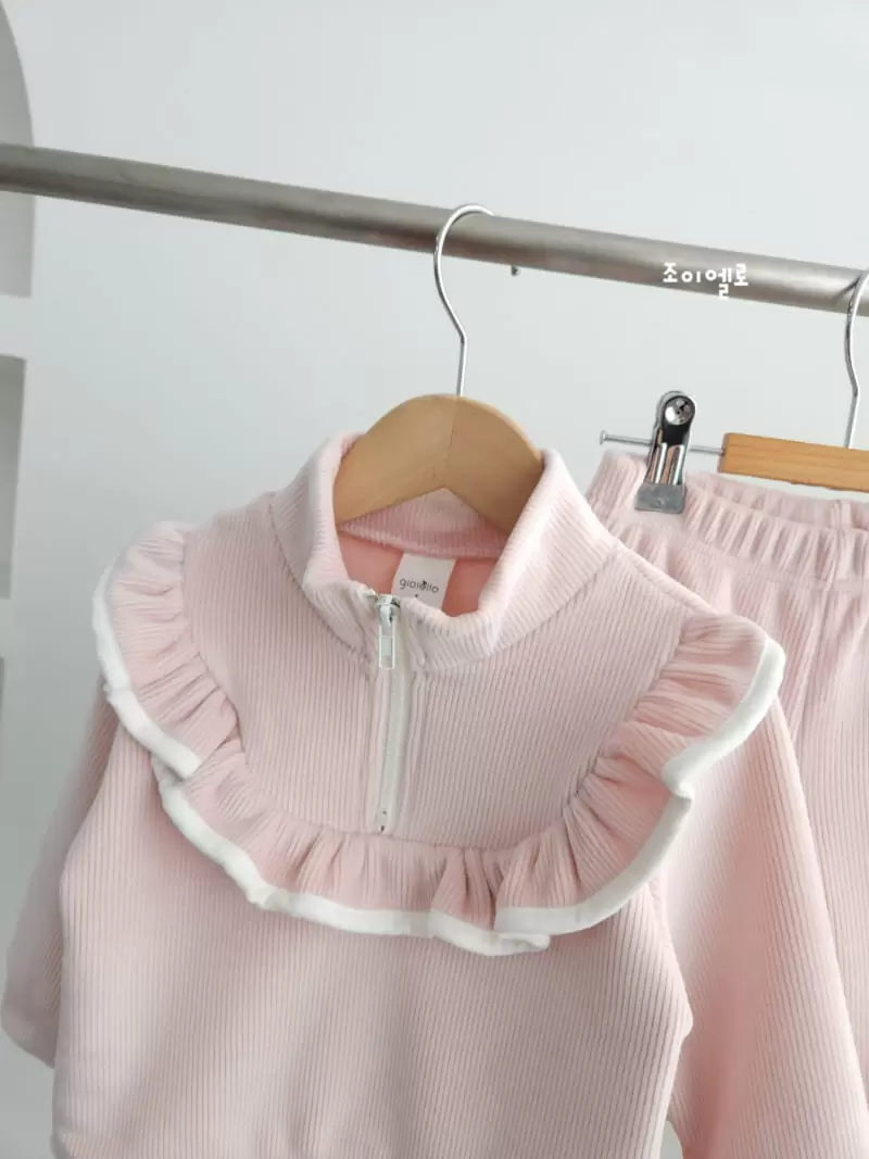 Joy ello - Korean Children Fashion - #fashionkids - Rib Mink Zip-Up Top Bottom Set - 4