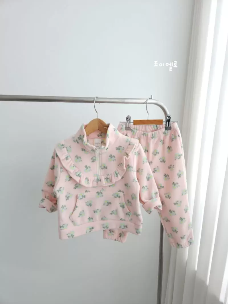 Joy ello - Korean Children Fashion - #kidzfashiontrend - Flower Fleece Top Bottom Set - 2