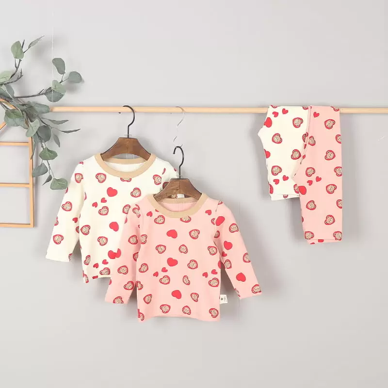 Kingboy - Korean Children Fashion - #todddlerfashion - Heart Bear Easy Wear Top Bottom Set - 3