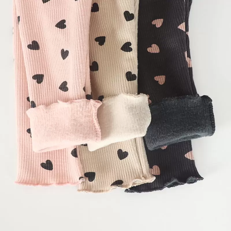 Kingboy - Korean Children Fashion - #toddlerclothing - Rib Fleece Heart Leggings - 3