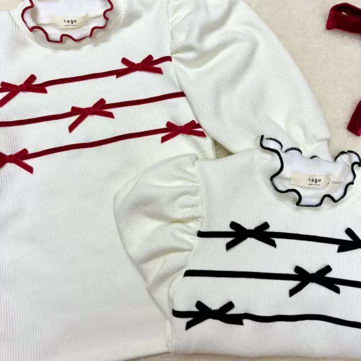 Lago - Korean Children Fashion - #magicofchildhood - Velvet Ribbon Puff Tee - 11