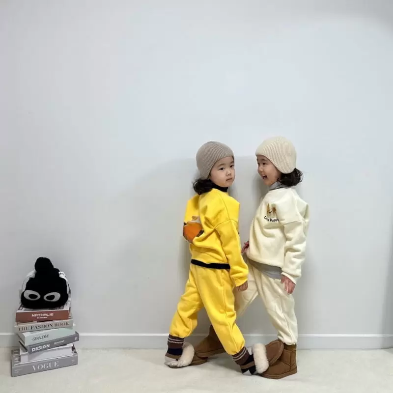 Little Rabbit - Korean Children Fashion - #kidzfashiontrend - Fleece Cute Puppy Top Bottom Set - 3