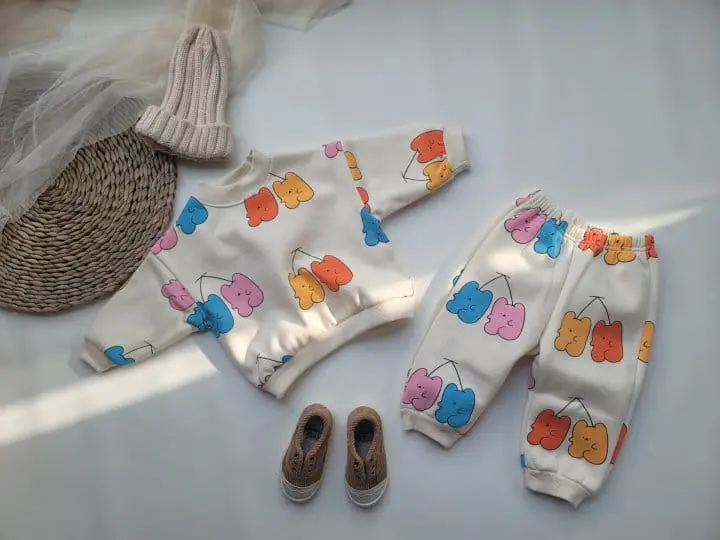 Moran - Korean Children Fashion - #childofig - Cherry Bear Top Bottom Set - 2
