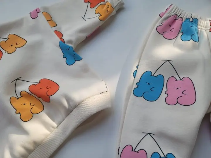 Moran - Korean Children Fashion - #childrensboutique - Cherry Bear Top Bottom Set - 3