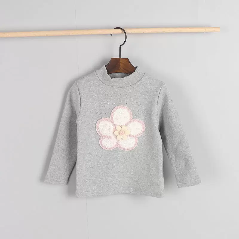 New Pierrot - Korean Children Fashion - #designkidswear - Flower Half Turtleneck Tee - 2