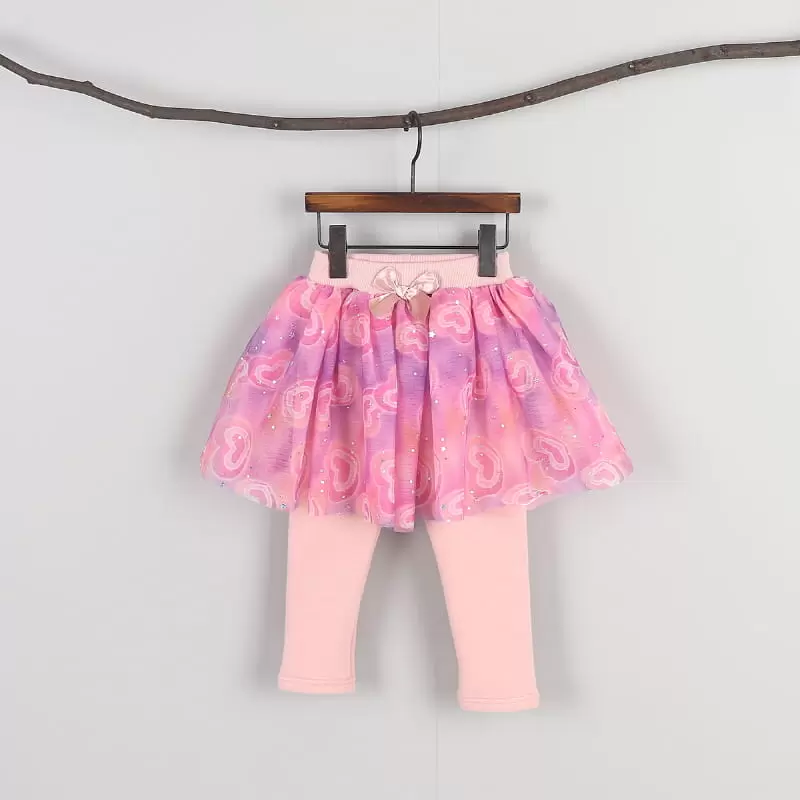 New Pierrot - Korean Children Fashion - #discoveringself - Heart Twinkle Fleece Skirt Leggings - 2
