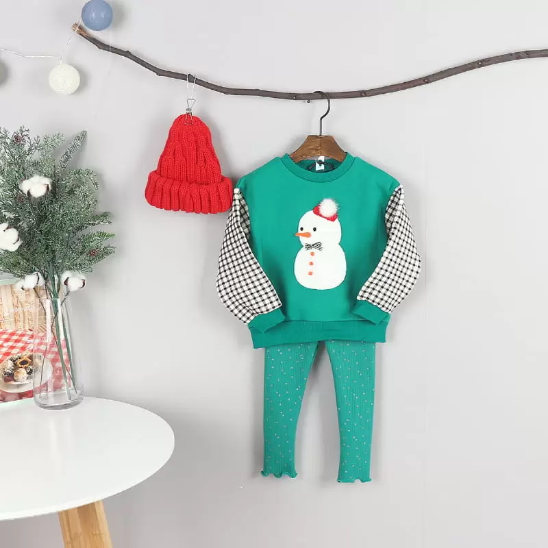 New Pierrot - Korean Children Fashion - #littlefashionista - Snowman Fleece Tee - 2