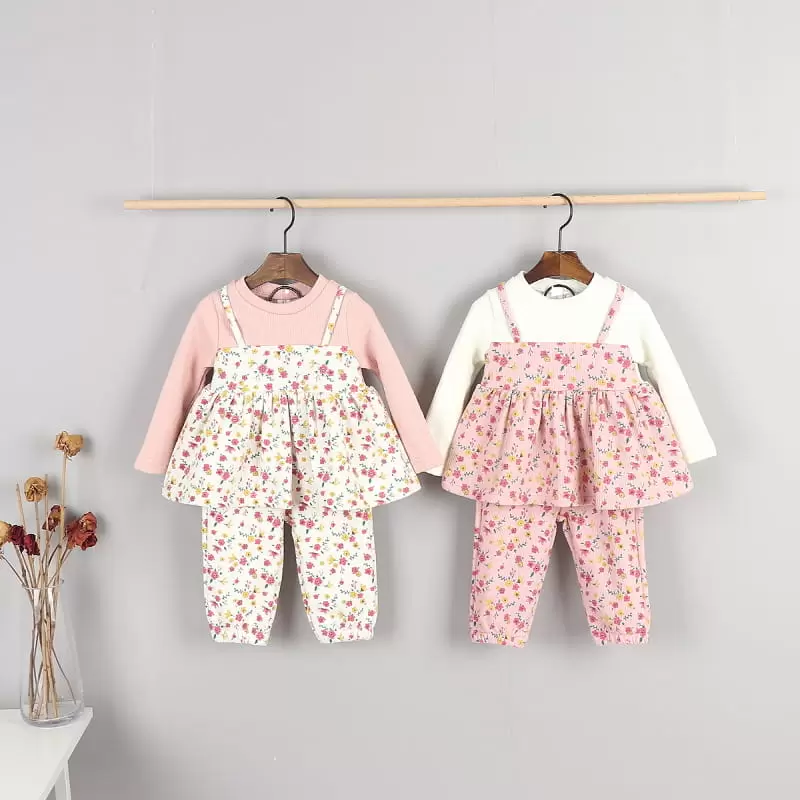 New Pierrot - Korean Children Fashion - #minifashionista - Flower Top Bottom Set