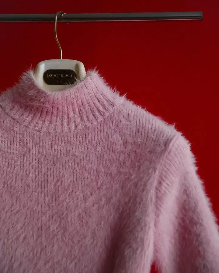Paper Moon - Korean Women Fashion - #momslook - mink hair turtleneck cropped knit top