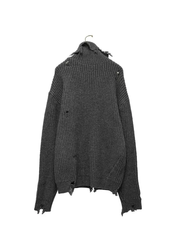 Paper Moon - Korean Women Fashion - #momslook - alpaca blend wool chunky oversized distressed turltleneck knit - 11