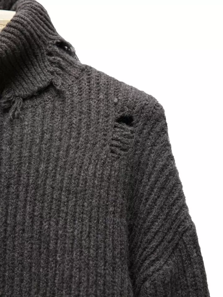 Paper Moon - Korean Women Fashion - #momslook - alpaca blend wool chunky oversized distressed turltleneck knit - 9