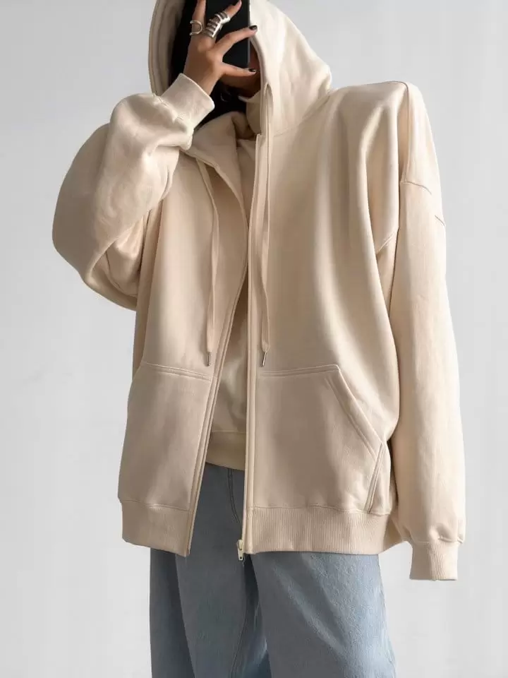 Paper Moon - Korean Women Fashion - #momslook - super oversized padded shouder detail full zipped hoodie - 2