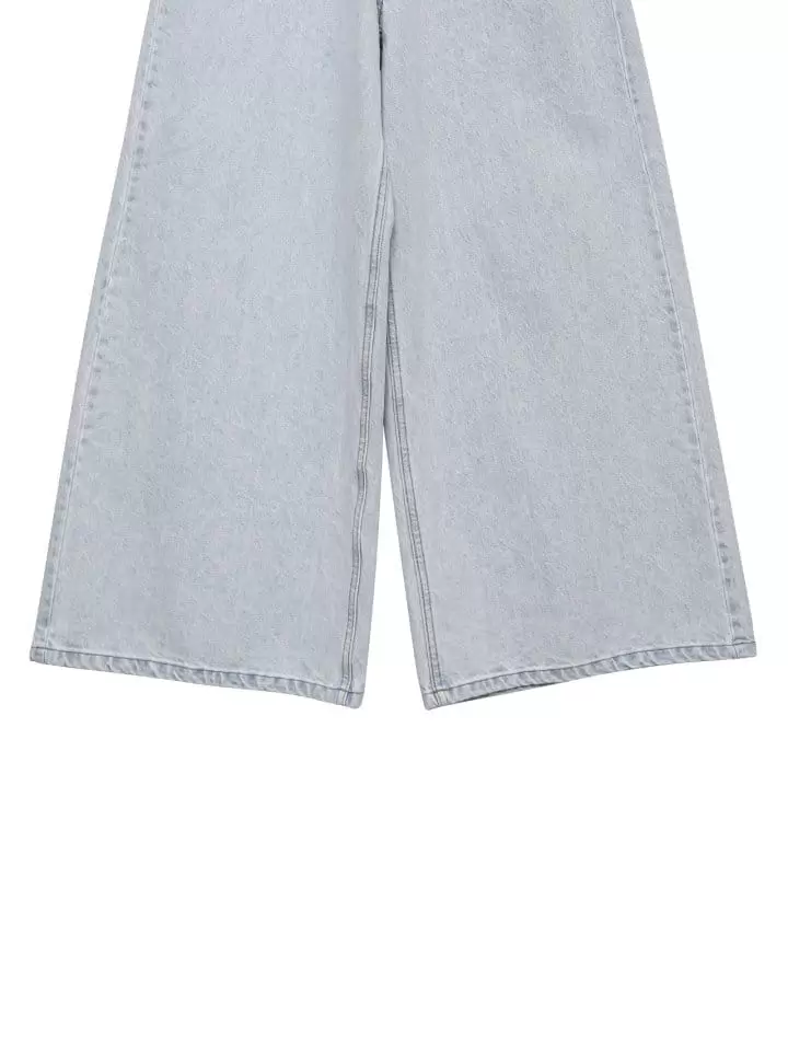 Paper Moon - Korean Women Fashion - #momslook - iced blue wide leg flared denim jeans - 10