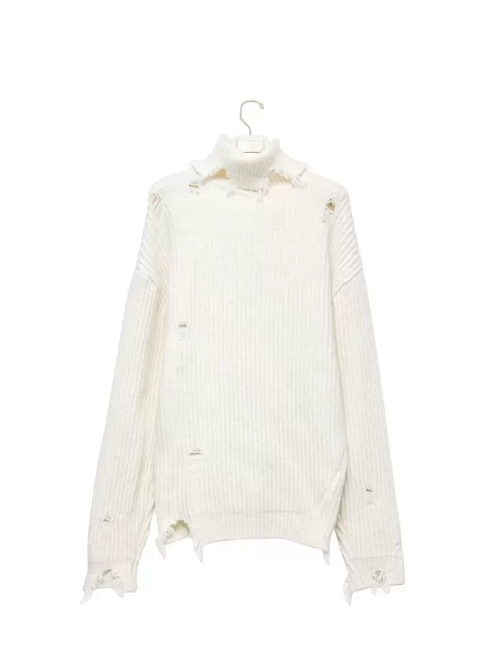 Paper Moon - Korean Women Fashion - #momslook - alpaca blend wool chunky oversized distressed turltleneck knit - 5
