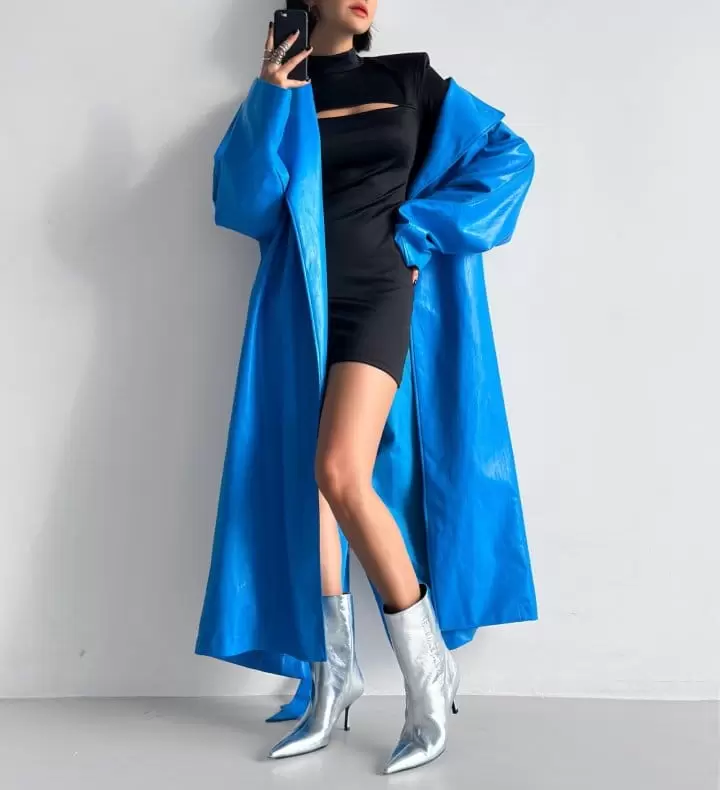 Paper Moon - Korean Women Fashion - #momslook - cut out detail mockneck padded shoulder mini dress