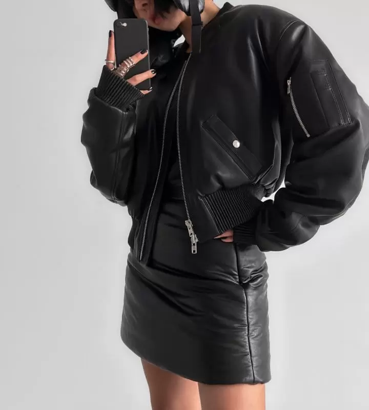 Paper Moon - Korean Women Fashion - #momslook - padded vegan leather mini flared skirt - 6