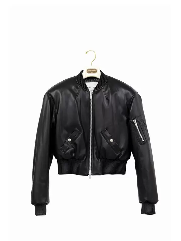 Paper Moon - Korean Women Fashion - #momslook - vegan leather cropped bomber jacket - 7