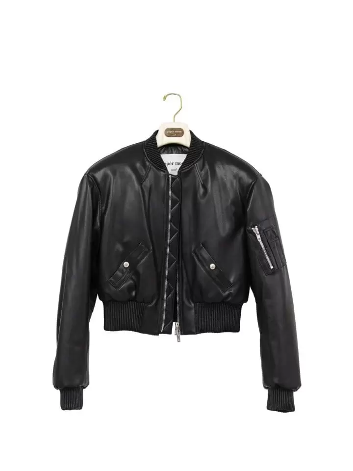 Paper Moon - Korean Women Fashion - #momslook - vegan leather cropped bomber jacket - 9
