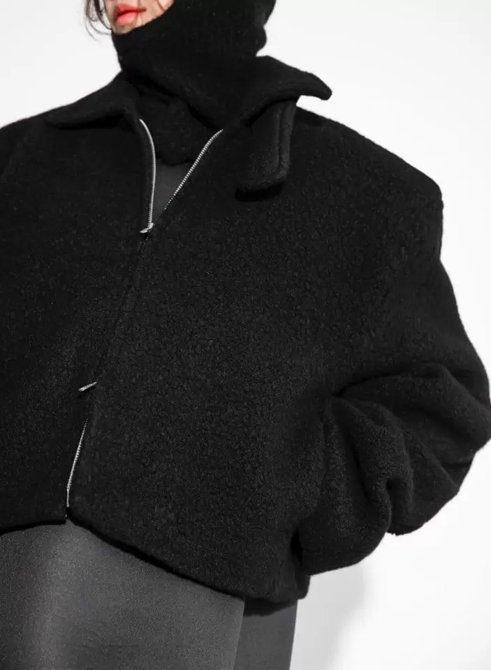 Paper Moon - Korean Women Fashion - #womensfashion - Bouclé alpaca blend wool cropped two way zipped jacket - 4