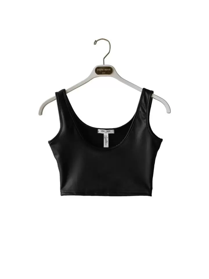 Paper Moon - Korean Women Fashion - #momslook - vegan leather cropped sleeveless tank top - 3