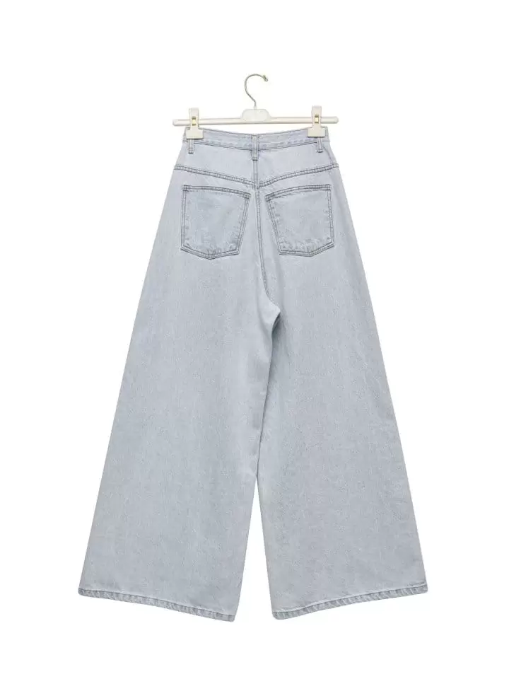 Paper Moon - Korean Women Fashion - #womensfashion - iced blue wide leg flared denim jeans - 4