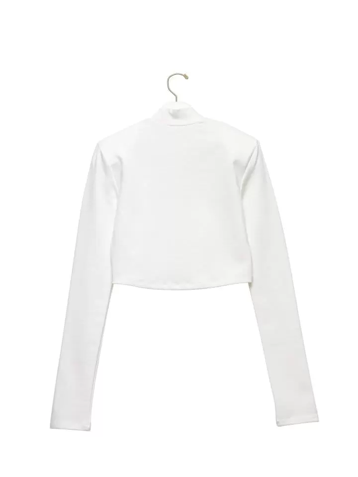 Paper Moon - Korean Women Fashion - #momslook - padded shoulder mock neck cropped top - 5
