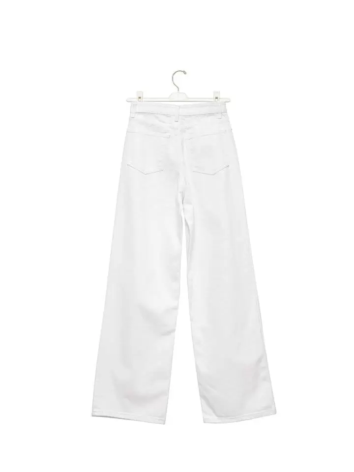 Paper Moon - Korean Women Fashion - #momslook - high rise wide leg white denim pants - 5