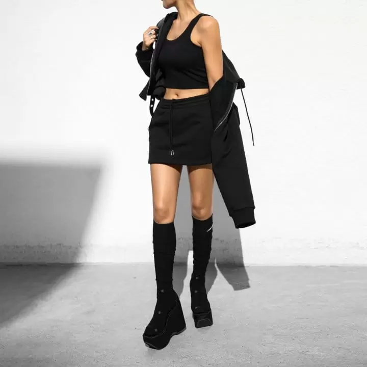 Paper Moon - Korean Women Fashion - #womensfashion - drawstring sweat mini skirt - 4
