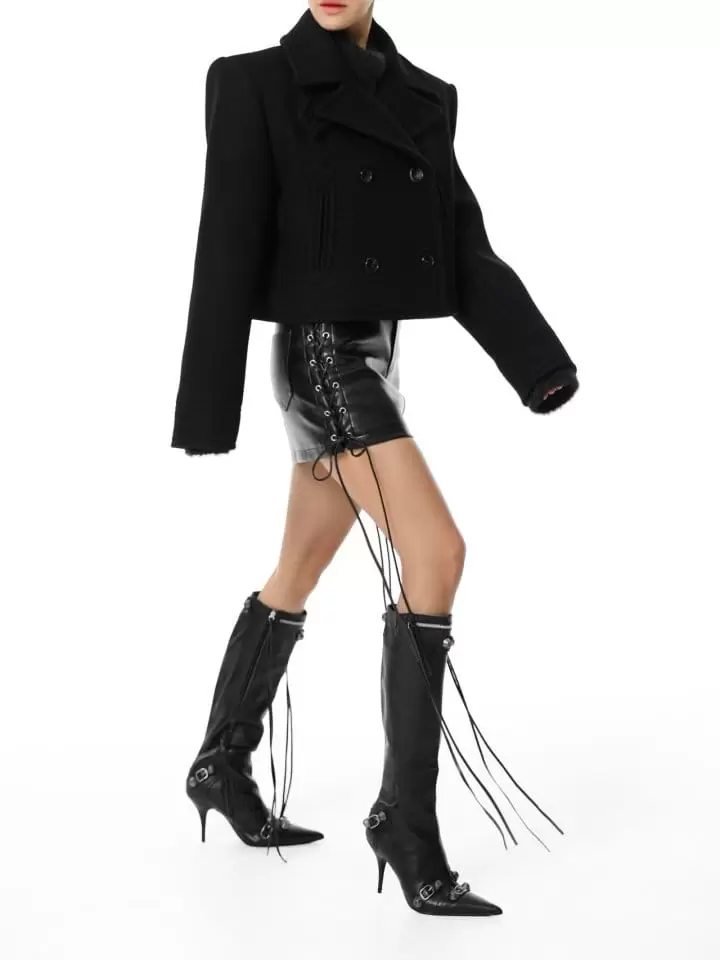 Paper Moon - Korean Women Fashion - #thelittlethings - classic heavy wool cropped pea coat - 4