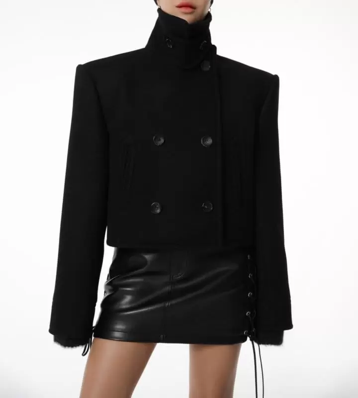Paper Moon - Korean Women Fashion - #momslook - classic heavy wool cropped pea coat - 6